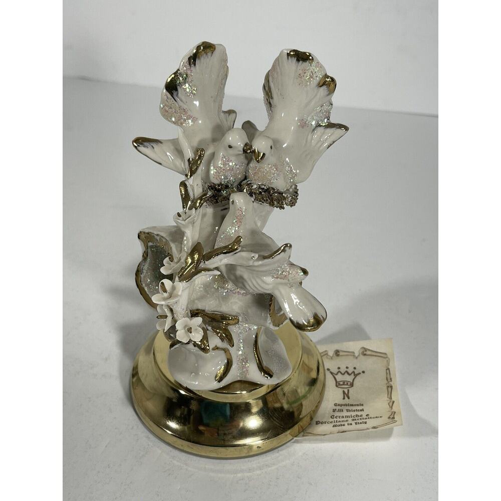 Capodimonte F.IIi Idiotesi RARE Birds Porcelain Italy Gold Glitter Musical‎ READ